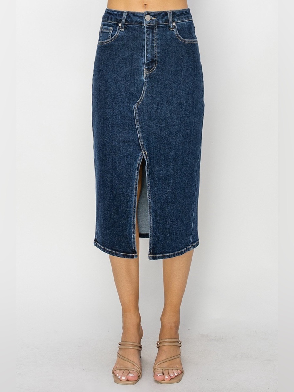 RDS6179 SOLID DARK Risen High Rise Midi Skirt